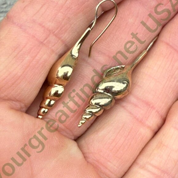 Vintage Gold over Sterling Silver Seashell Pierced Earrings - Picture 2 of 4